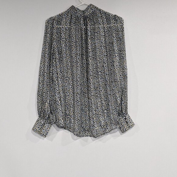 *3/$10* H&M Sheer Floral Patterned Long Sleeve Blouse Blue Tan Size Small - Picture 2 of 3